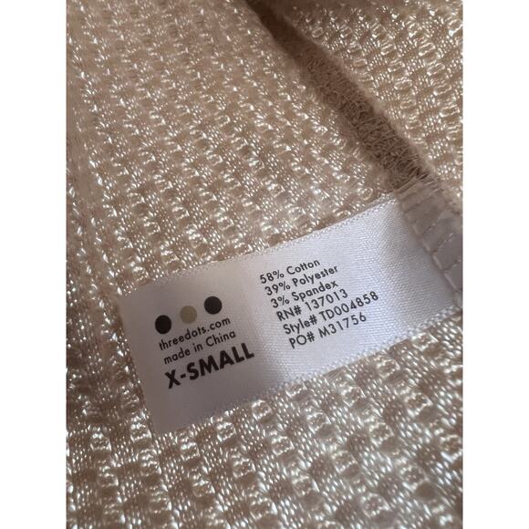 Three Dots Taupe Waffle Knit Hooded Crop Henley XS Oversized V-neck - Picture 5 of 6